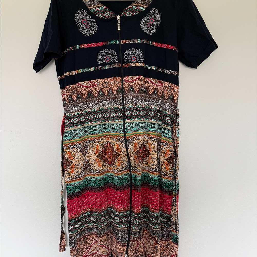 Boho Zip-Front Multi-Color Women’s Robe/Nightgown
